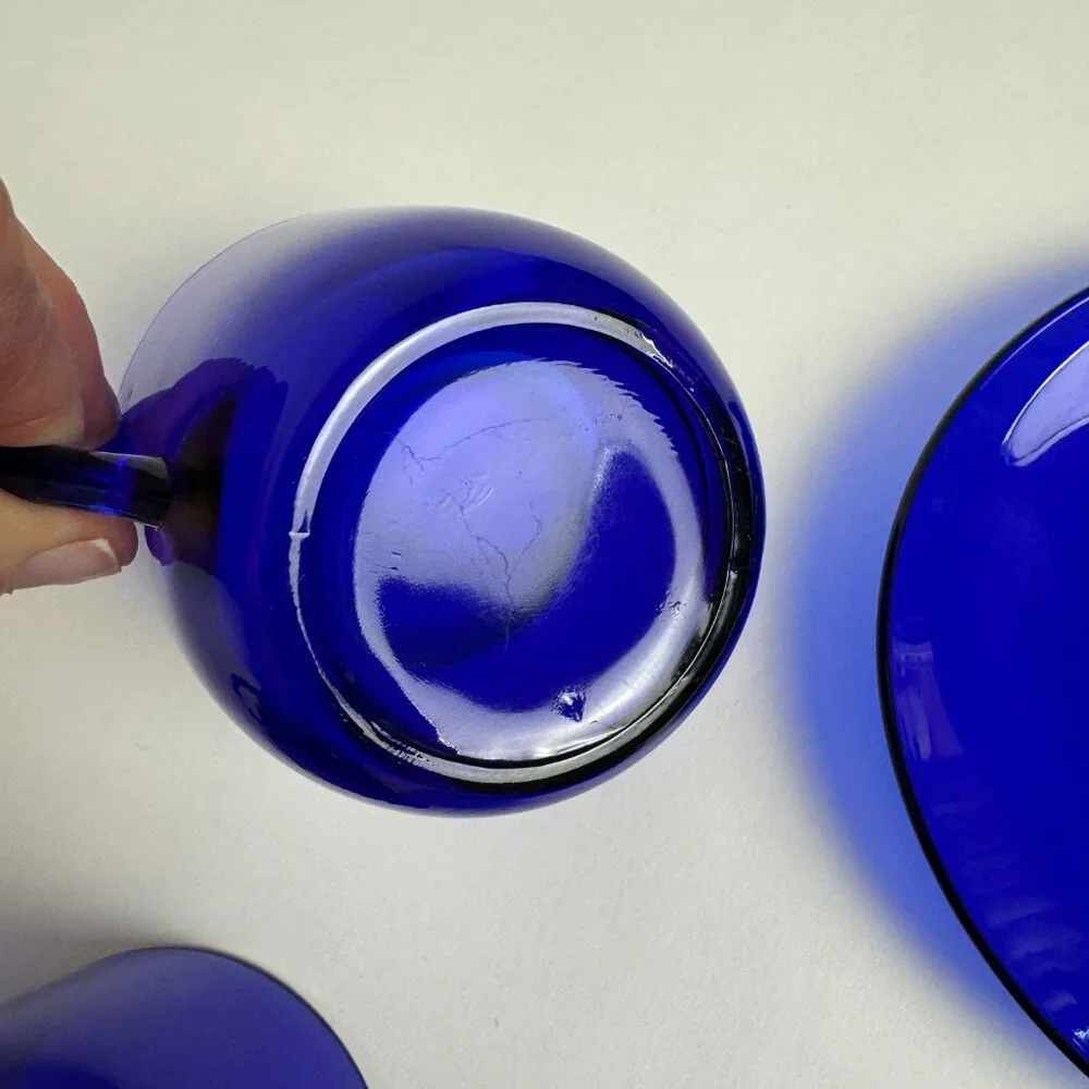 Set of 2 Vintage Cobalt Blue Cup and saucer Glass